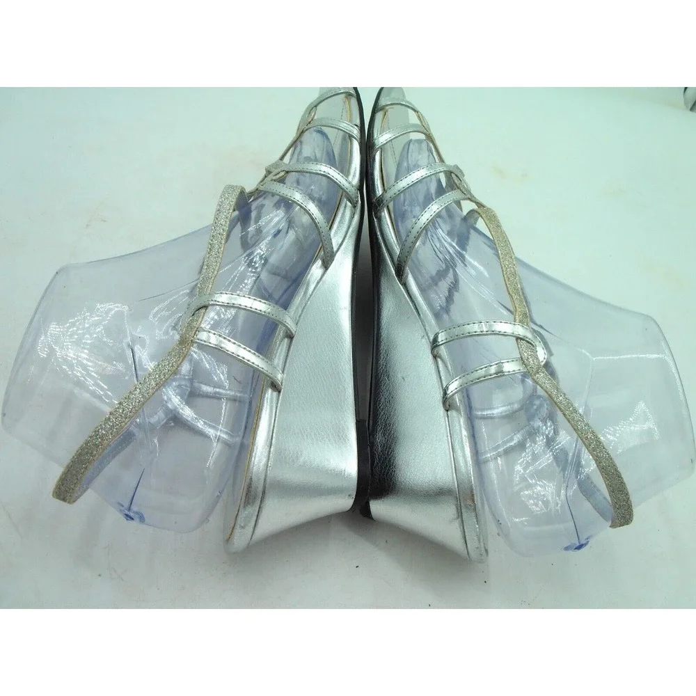 The Touch of Nina Fortino Silver Glitter Strappy Wedge Sandals Womens 10M Formal